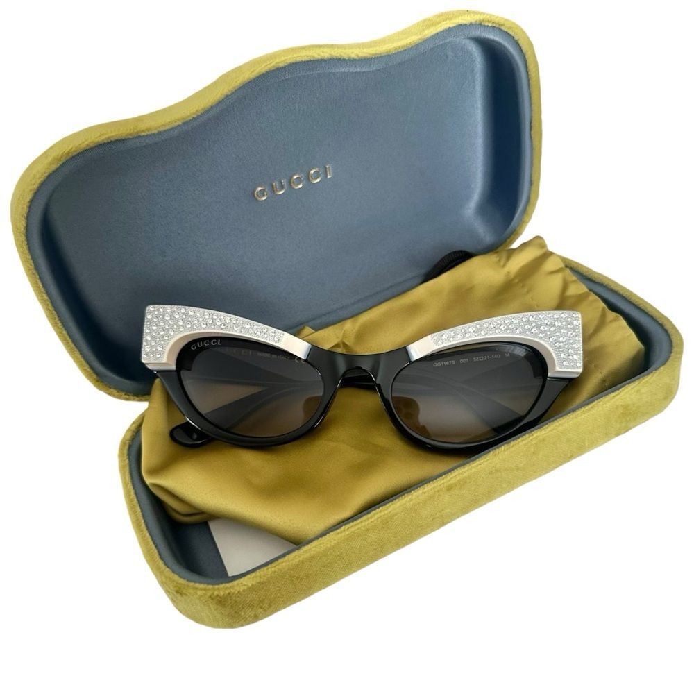 Gucci Cat Eye Crystal Sunglasses Black RARE